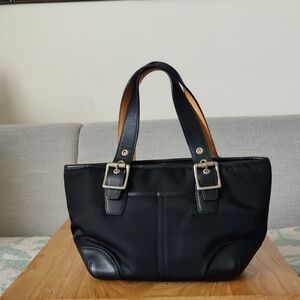 Vintage Coach Black Fabric/Nylon and Leather Mini Satchel/Top Handle Bag, 